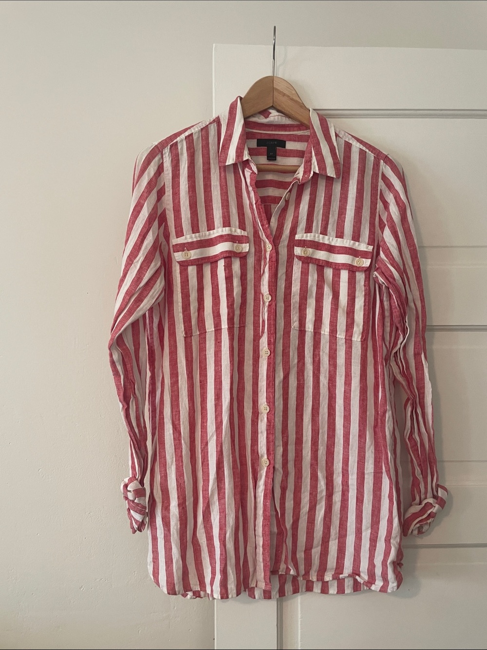 J Crew 100% Linen Stripe Shirt